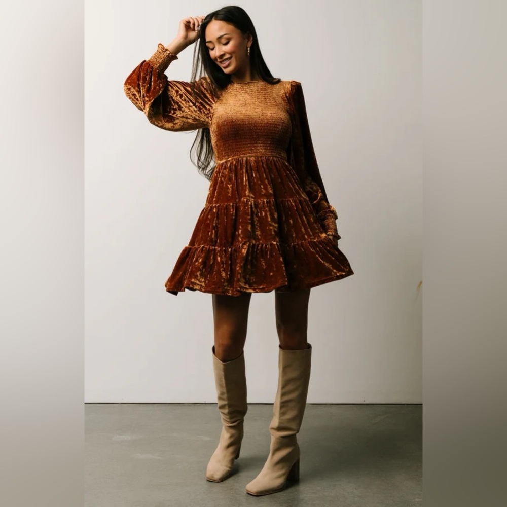 Baltic Born Kele Crushed Velvet Copper Dress Size M
